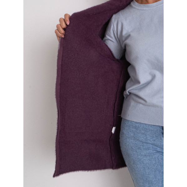 0565-34 фиолетовый женский кардиган (шерсть альпаки, на змейке, 1 ед. универсальный полубатальный размер: 48-52) Кардиган