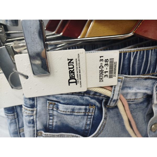 7068# голубые женские джинсовые шорты-юбка(Derun, стрейч, 6 ед, размеры батал: 31-38) выдача на следующий день Derun