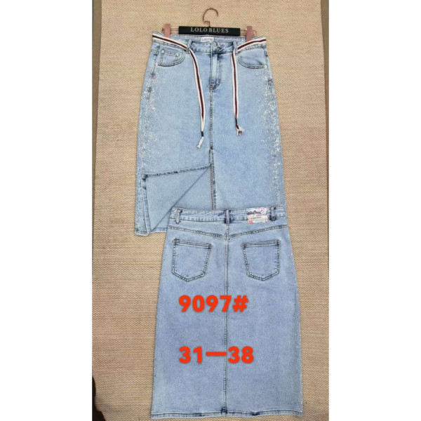 9097# голубая женсикая джинсовая юбка (Lanlaniee, стрейч коттон, 6 ед, размеры батал: 31-38) выдача на следующий день LANLANIEE