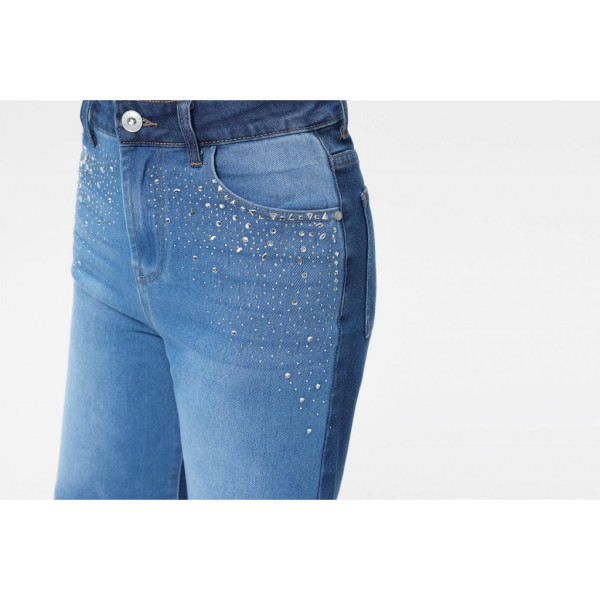 7009-2# синие женские джинсовые шорты с камнями (New Jeans, 6 ед, размеры норма: 26-31) выдача на следующий день Шорты