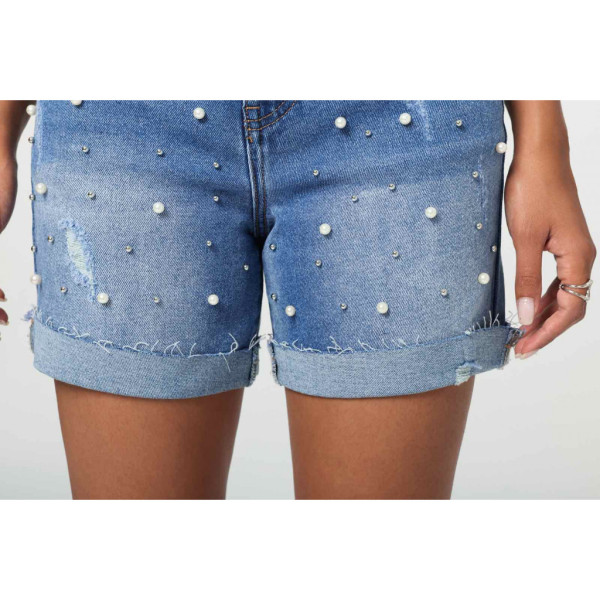 7005# голубые женские джинсовые шорты с камнями (New Jeans, 6 ед, размеры норма: 26-31) выдача на следующий день Шорты
