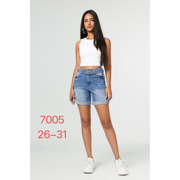 7005# голубые женские джинсовые шорты с камнями (New Jeans, 6 ед, размеры норма: 26-31) выдача на следующий день Шорты