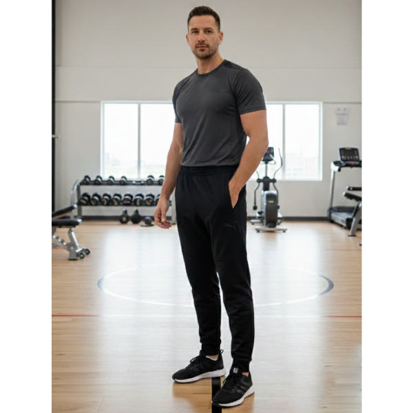 7260-1 черные мужские спортивные штаны (двухнитка, карманы на змейке, манжет, 5ед, размеры норма: 46, 48, 50,52, 54) Спортивные штаны