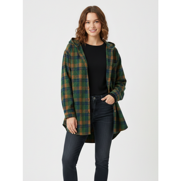 7760-78 зелена женская рубашка (JJF. с камнями и капюшоном, 4 ед, размеры норма: XL, 2XL, 3XL, 4XL) JJF