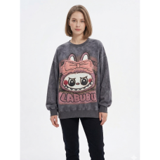 2319-6 серый женский свитшот (двухнитка, варка, принт+нашивка, 1 ед, универсальный размер норма : S/XL) Свитшот