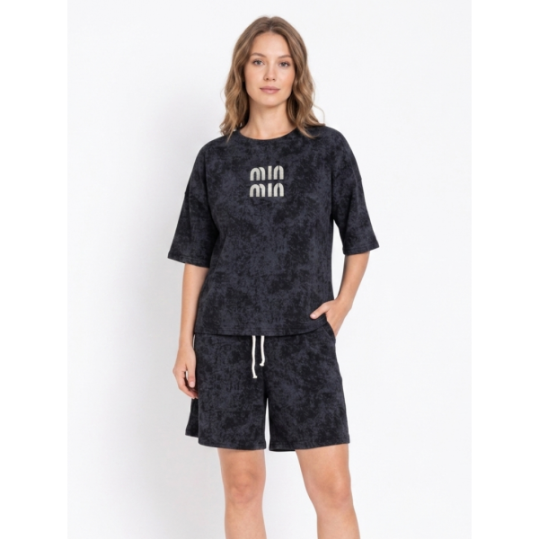 2591-1 чорний жіночий костюм двійка (футболка + шорти) (5'TH AVENUE, турецька бавовна, варенка, 4 од. розміри норма: 42, 44, 46, 48) 5`th Avenue