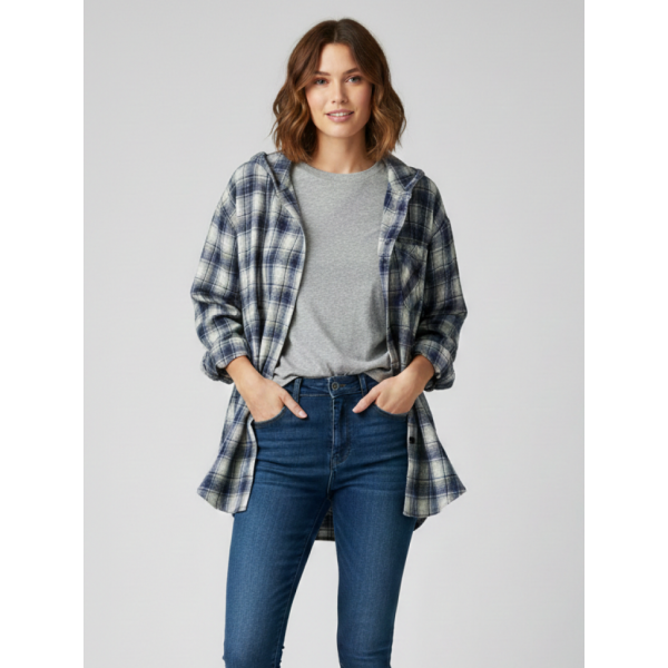 7760-43 синяя женская рубашка (JJF. с камнями и капюшоном, 4 ед, размеры норма: XL, 2XL, 3XL, 4XL) JJF