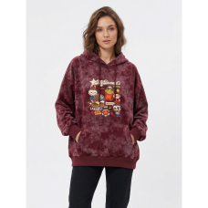 0206-5 бордовый женский худи (двухнитка, варка, принт, с капюшоком, 1 ед, универсальный размер норма : M/3XL) Худи