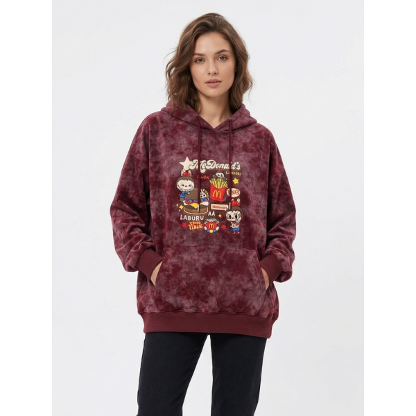 0206-5 бордовый женский худи (двухнитка, варка, принт, с капюшоком, 1 ед, универсальный размер норма : M/3XL) Худи