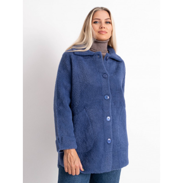 0562-42 голубой женский кардиган (шерсть альпаки, на пуговицах, 1 ед. универсальный полубатальный размер: 46-52) Кардиган