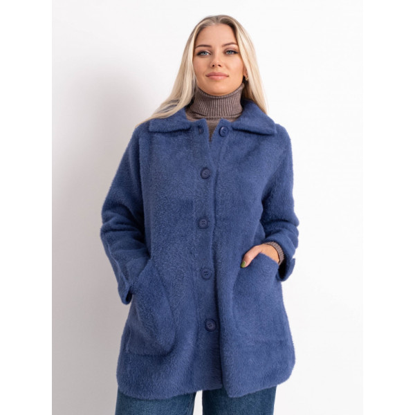0562-42 голубой женский кардиган (шерсть альпаки, на пуговицах, 1 ед. универсальный полубатальный размер: 46-52) Кардиган