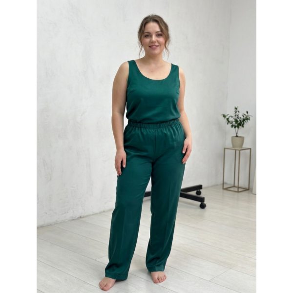 14750-7 изумрудная женская пижама (SARA, шелк армани, 2 ед. размеры полубатал: 46/48, 50/52) Sara