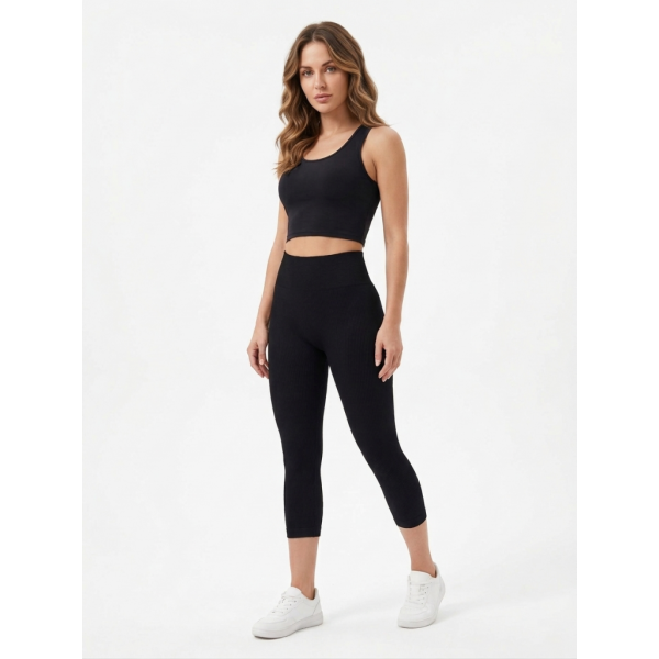 3111-2 черные женские лосины (рубчик, с ефектом PUSH-UP. 4 ед. размеры на бирке L/XL соответствуют нерме S/2XL) Лосины