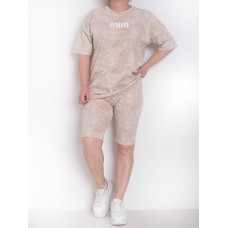 0241-2 жіночий бежевий костюм-двійка (футболка + велосипедки) (5'TH AVENUE, 3 од. розміри напівбатал: 48. 50. 52)