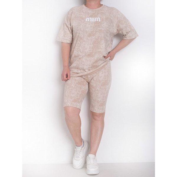 0241-2 жіночий бежевий костюм-двійка (футболка + велосипедки) (5'TH AVENUE, 3 од. розміри напівбатал: 48. 50. 52)