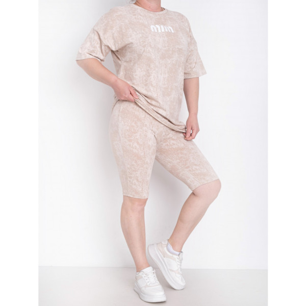 0241-2 жіночий бежевий костюм-двійка (футболка + велосипедки) (5'TH AVENUE, 3 од. розміри напівбатал: 48. 50. 52)