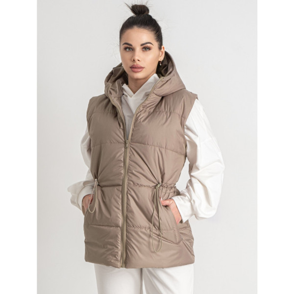 0751-32 бежева жіноча жилетка (5'TH AVENUE, синтепон, з капюшоном, 3 од. розміри напівбатал: 48. 50. 52)
