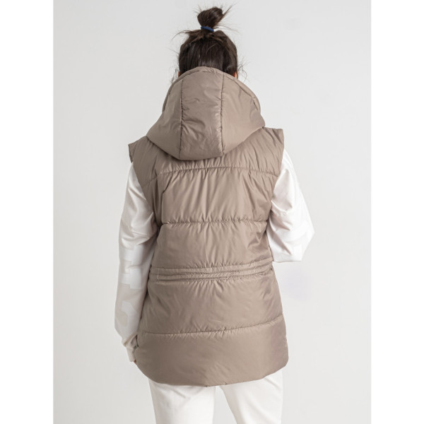 0751-32 бежева жіноча жилетка (5'TH AVENUE, синтепон, з капюшоном, 3 од. розміри напівбатал: 48. 50. 52)