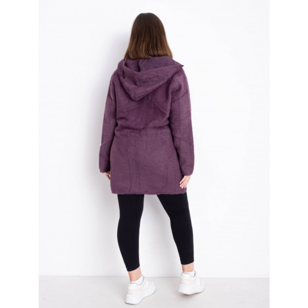 0777-24 фіолетовий жіночий кардиган (вовна альпаки, з капюшоном, 1 од. універсальний розмір батал: 56-60)