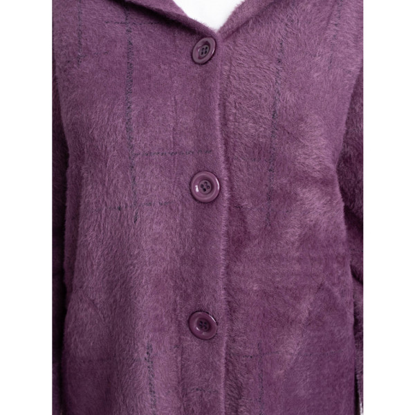 0777-24 фіолетовий жіночий кардиган (вовна альпаки, з капюшоном, 1 од. універсальний розмір батал: 56-60)