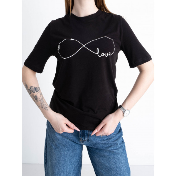 1826-1 чорна жіноча футболка (YOLA, повномірна, принт, 5 од. розміри норма: S. M. L. XL. 2XL)