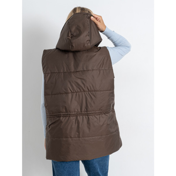 0752-9 коричнева жіноча жилетка (5'TH AVENUE, синтепон, з капюшоном, 3 од. розміри батал: 54. 56. 58)