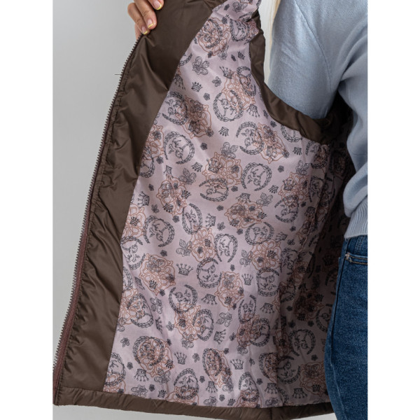 0752-9 коричнева жіноча жилетка (5'TH AVENUE, синтепон, з капюшоном, 3 од. розміри батал: 54. 56. 58)