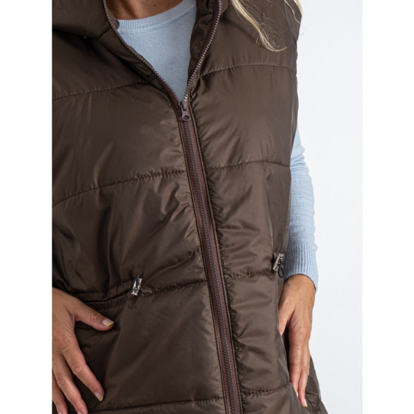 0752-9 коричнева жіноча жилетка (5'TH AVENUE, синтепон, з капюшоном, 3 од. розміри батал: 54. 56. 58)