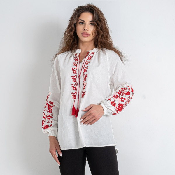 7410-10 # белая женская вышиванка (хлопок 100%, 5 ед. размеры норма: S. M. L. XL. 2XL) выдача на следующий день