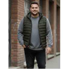 0046-7 темно-зелена чоловіча жилетка (синтепон, з капюшоном, 5од, розміри батал: 4XL. 5XL. 6XL. 7XL. 8XL)