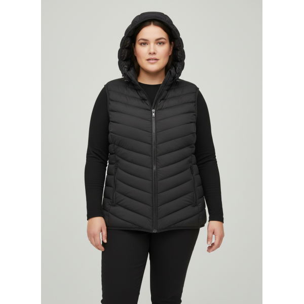 88597-1 чорна жіноча жилетка (синтепон, кишеня на змійці, 5 од. розміри напівбатал: L. XL. 2XL. 3XL. 4XL)