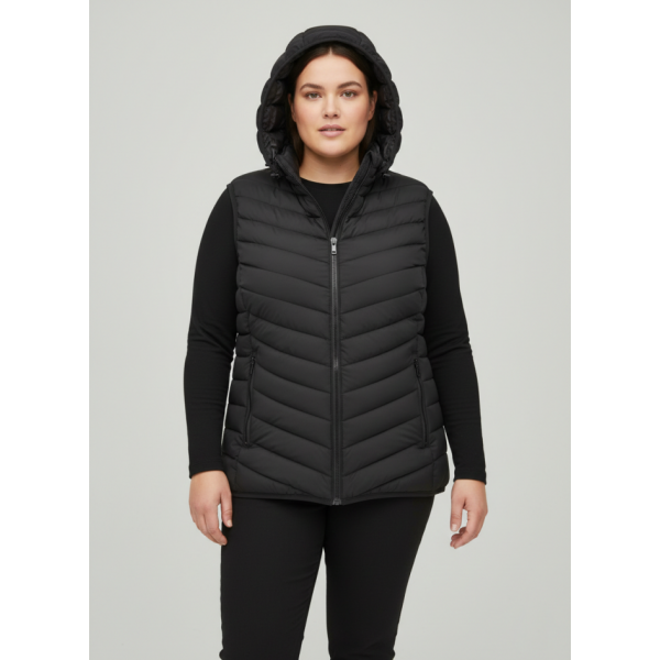 88597-1 чорна жіноча жилетка (синтепон, кишеня на змійці, 5 од. розміри напівбатал: L. XL. 2XL. 3XL. 4XL)