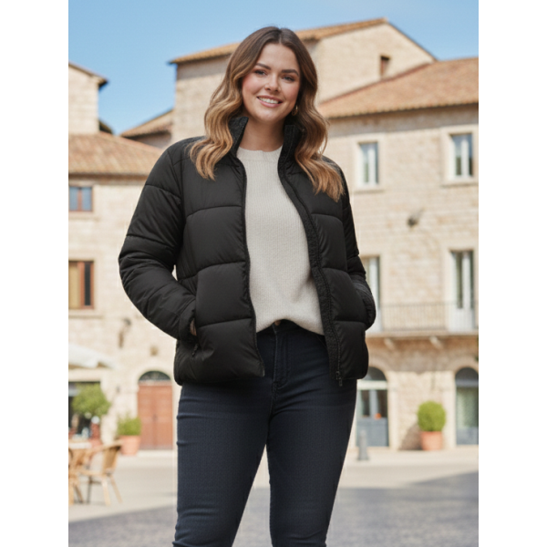 0416-1 чорна жіноча куртка (5`th Avenue, з кишенями, синтепон, 3од, розміри напівбатал: 50, 52, 54)