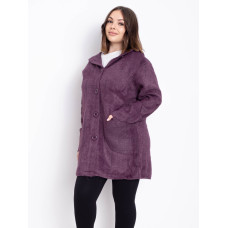 0777-24 фіолетовий жіночий кардиган (вовна альпаки, з капюшоном, 1 од. універсальний розмір батал: 56-60)