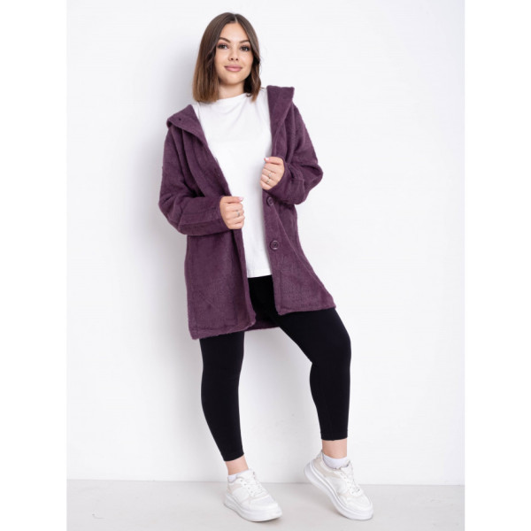 0777-24 фіолетовий жіночий кардиган (вовна альпаки, з капюшоном, 1 од. універсальний розмір батал: 56-60)