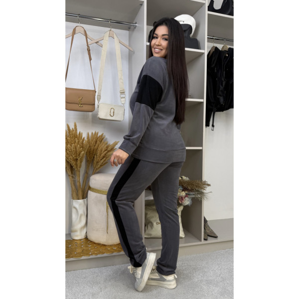 12480-61 серый женский спортивный костюм (SARA, велюр, 2 ед. размеры полубатал: 46/48, 50/52)