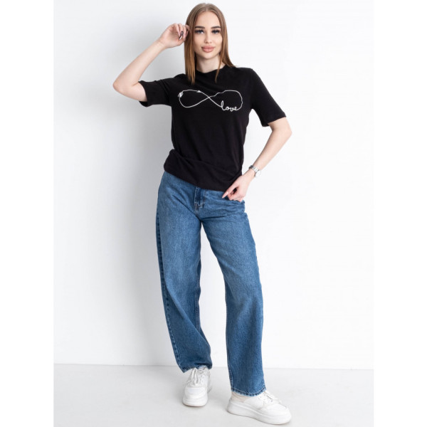 1826-1 чорна жіноча футболка (YOLA, повномірна, принт, 5 од. розміри норма: S. M. L. XL. 2XL)