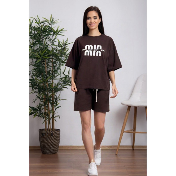 1591-9 шоколад жіночий костюм двійка (футболка + шорти) (5'TH AVENUE, 3 од. розміри норма: 42. 44. 46)