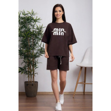 1591-9 шоколад жіночий костюм двійка (футболка + шорти) (5'TH AVENUE, 3 од. розміри норма: 42. 44. 46)