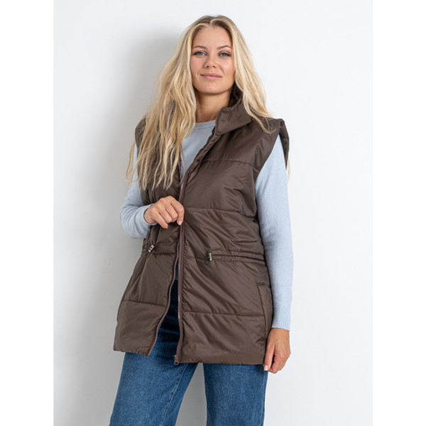 0752-9 коричнева жіноча жилетка (5'TH AVENUE, синтепон, з капюшоном, 3 од. розміри батал: 54. 56. 58)