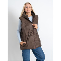 0752-9 коричнева жіноча жилетка (5'TH AVENUE, синтепон, з капюшоном, 3 од. розміри батал: 54. 56. 58)