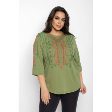 15217-7 * зелена жіноча вишиванка (100% бавовна, 4 од. розміри напівбатал: 48-50; 50-52; 52-54; 54-56) видача наступного дня
