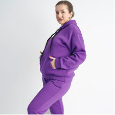 0639-24 ФІОЛЕТОВИЙ ПОЛУБАТАЛЬНИЙ спортивний костюм жіночий з турецької тринитки на флісі (3 од.розміри: 48.50.52)
