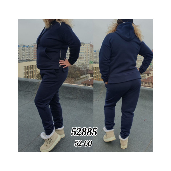 52885-2 * синий женский спортивный костюм (турецкая трехнитка, флис, 5 ед. размеры батал: 52-60) выдача на следующий день