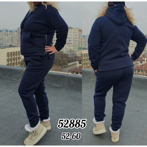 52885-2 * синий женский спортивный костюм (турецкая трехнитка, флис, 5 ед. размеры батал: 52-60) выдача на следующий день