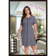 1339 синий женский халат (вискоза, принт, на змейке + завязки, карманы, 5 ед, размеры батал: 54, 56, 58, 60, 62) Халат