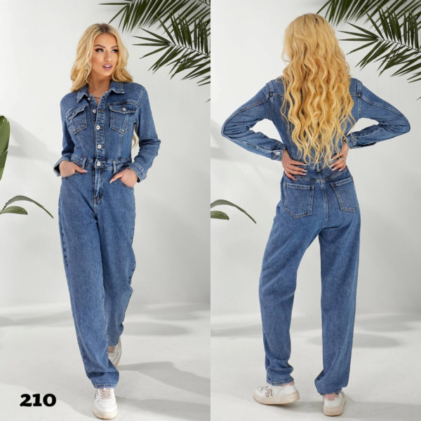0210# синий женский комбинезон (стрейч-коттон, 6 ед, размеры норма: S-3XL) выдача на следующий день Комбинезон