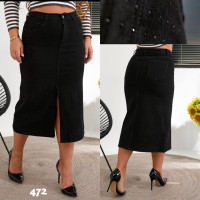 0472# черная женская джинсовая юбка с камнями (стрейч-коттон, 6 ед, размеры батал: 31-38) выдача на следующий день Liana