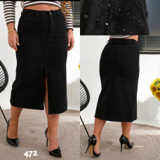 0472# черная женская джинсовая юбка с камнями (стрейч-коттон, 6 ед, размеры батал: 31-38) выдача на следующий день Liana