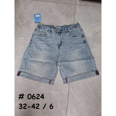 0624# голубые женские джинсовые шорты (стрейч коттон, 6 ед, размеры батал: 32-42) выдача на следующий день Шорты